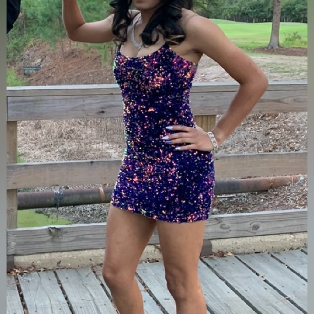 Sequin Mini Dress in Purple and Pink